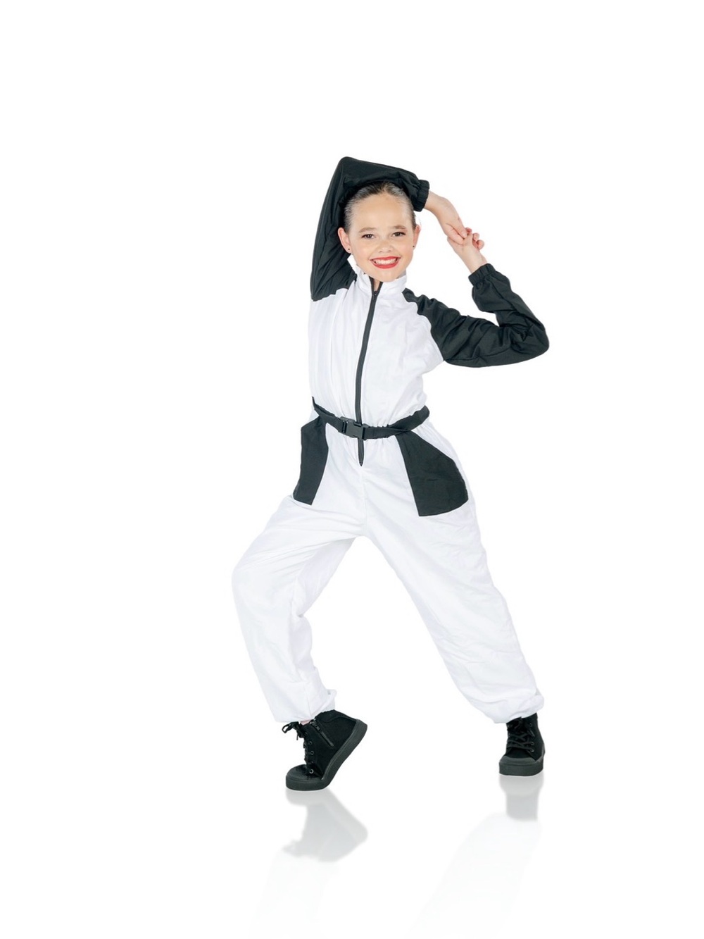 Black & White Girl’s zip front dance costume with buckle detail
